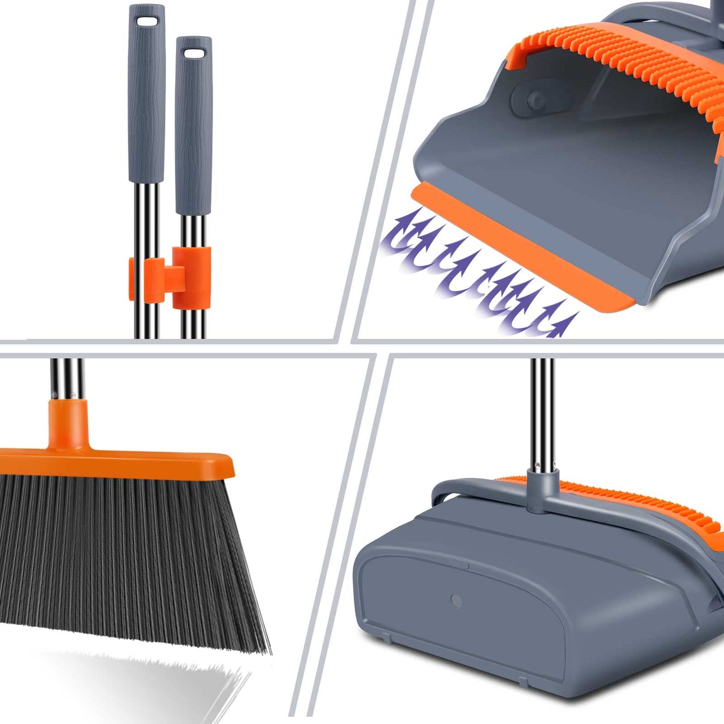 Kelamayi Broom & Dustpan Set – Self-Cleaning, Gray/Orange