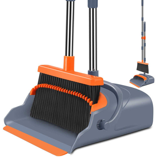 Kelamayi Broom & Dustpan Set – Self-Cleaning, Gray/Orange