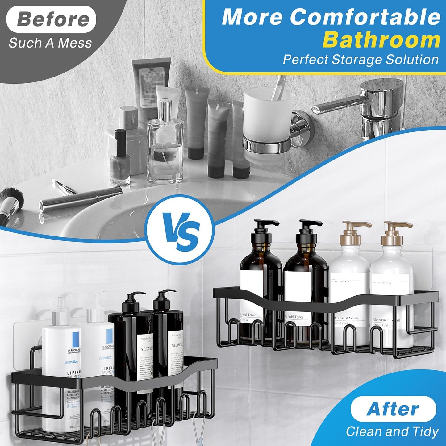 EUDELE Adhesive Shower Caddy 5-Pack – Rustproof Stainless Steel