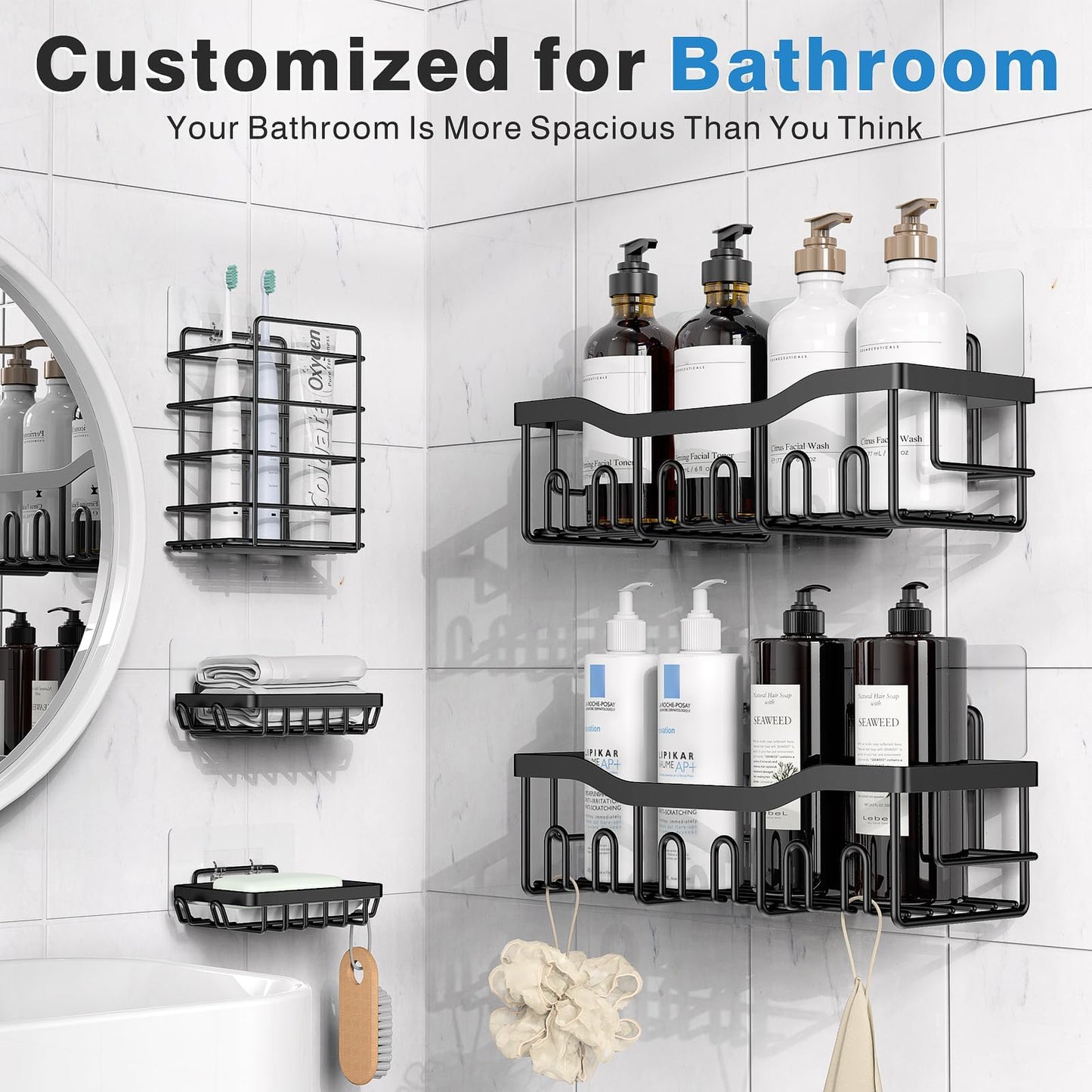 EUDELE Adhesive Shower Caddy 5-Pack – Rustproof Stainless Steel
