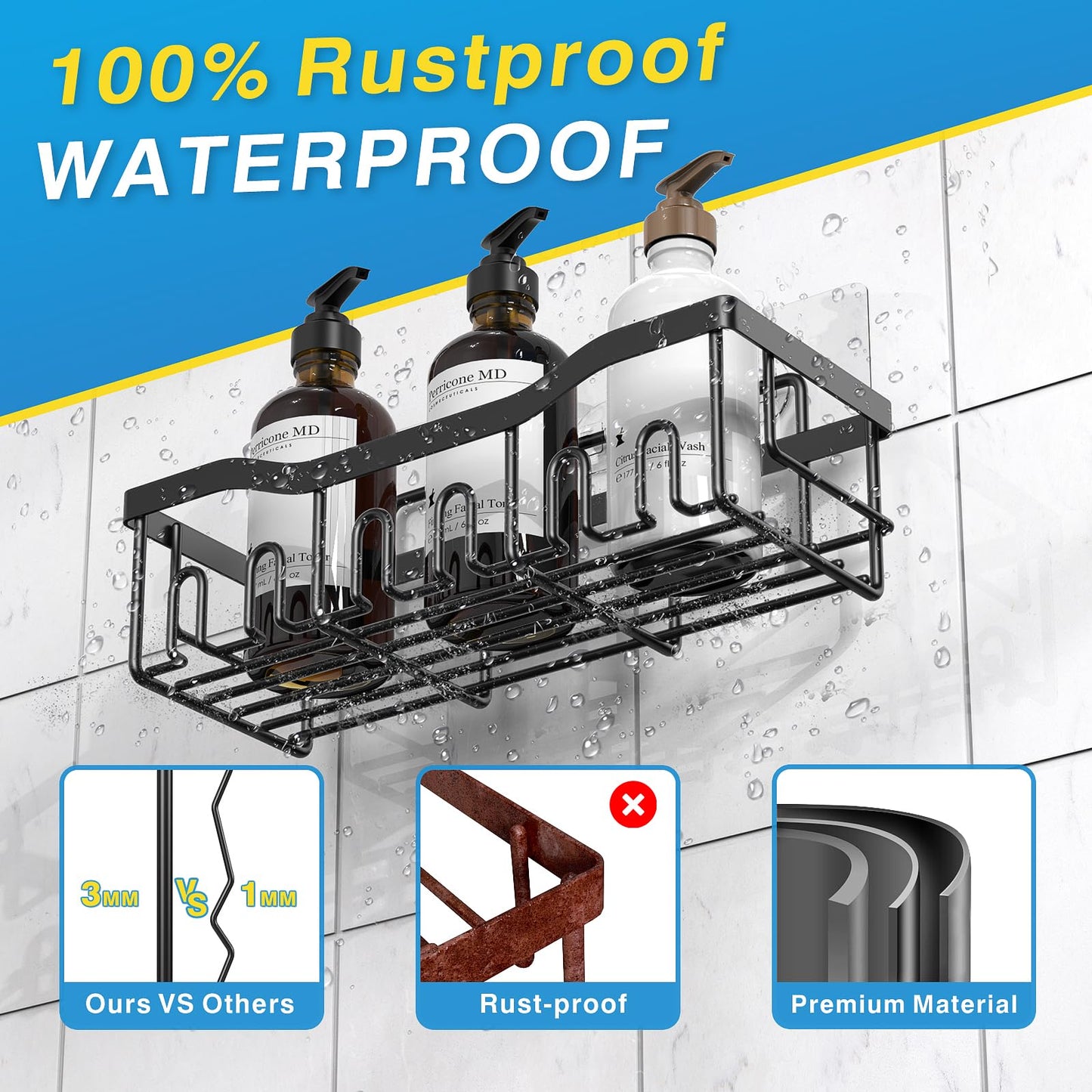 EUDELE Adhesive Shower Caddy 5-Pack – Rustproof Stainless Steel