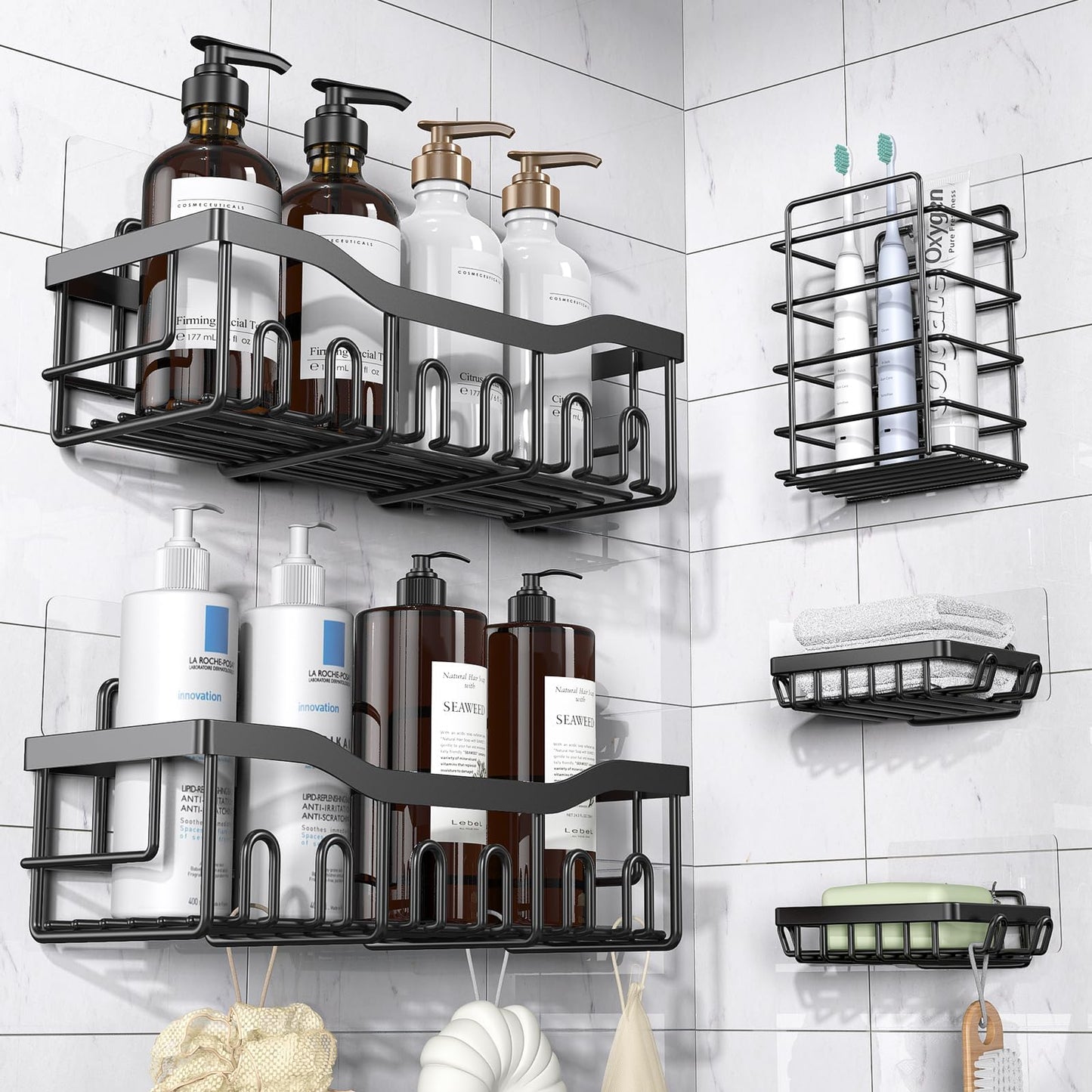 EUDELE Adhesive Shower Caddy 5-Pack – Rustproof Stainless Steel