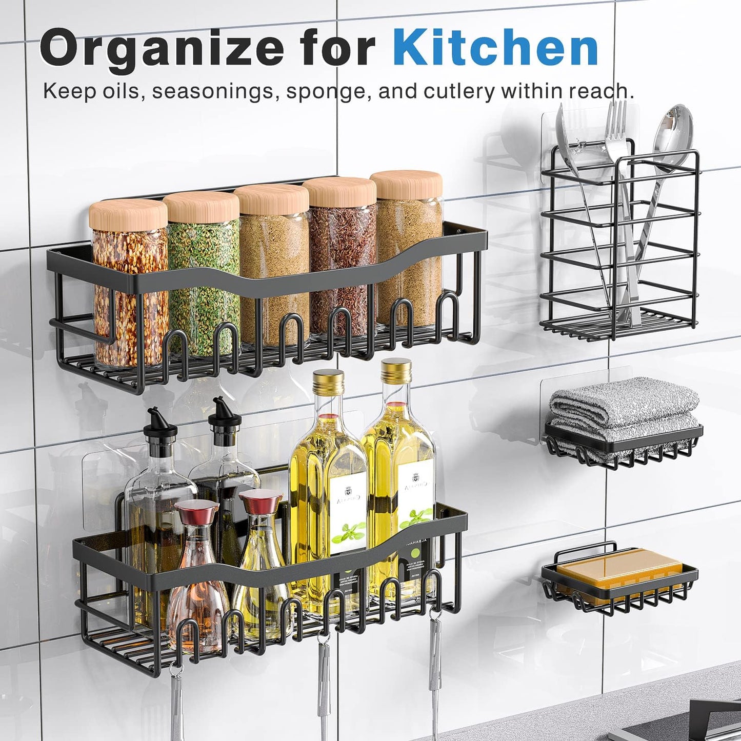 EUDELE Adhesive Shower Caddy 5-Pack – Rustproof Stainless Steel
